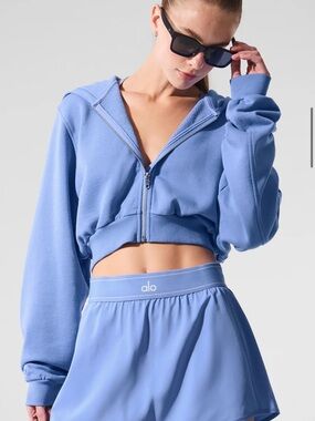 ALO Yoga Sweet Escape Zip Up Hoodie - Crystal Clear Blue